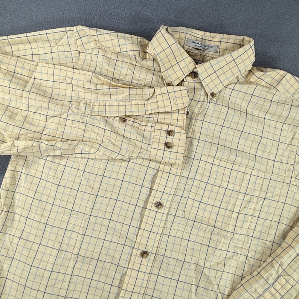 LL Bean Shirt Mens Medium Yellow Windowpane Wrinkle Resistant Casual Office